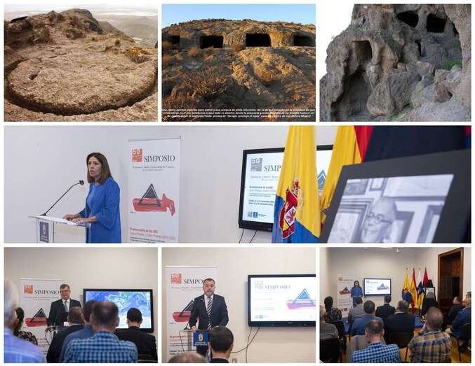 Imágenes del yacimiento y del acto inaugural de la primera sesión del simposio celebrado esta tarde en Telde/TA.